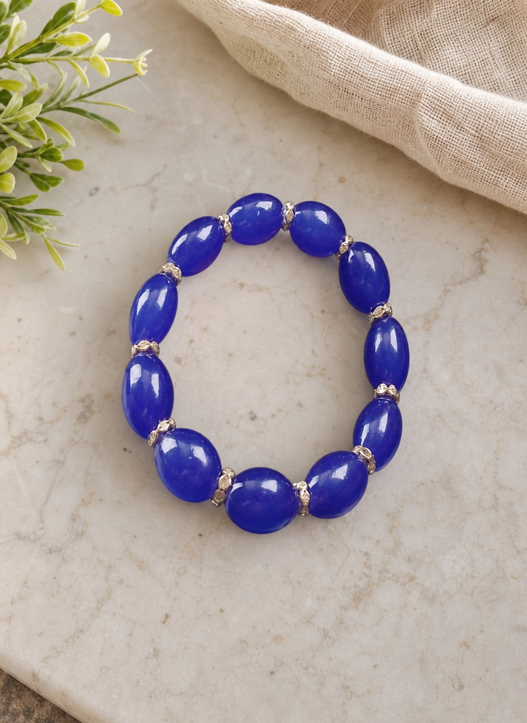 Blue Beaded Bracelet with Gold-Tone Accents,Studio7Fashion