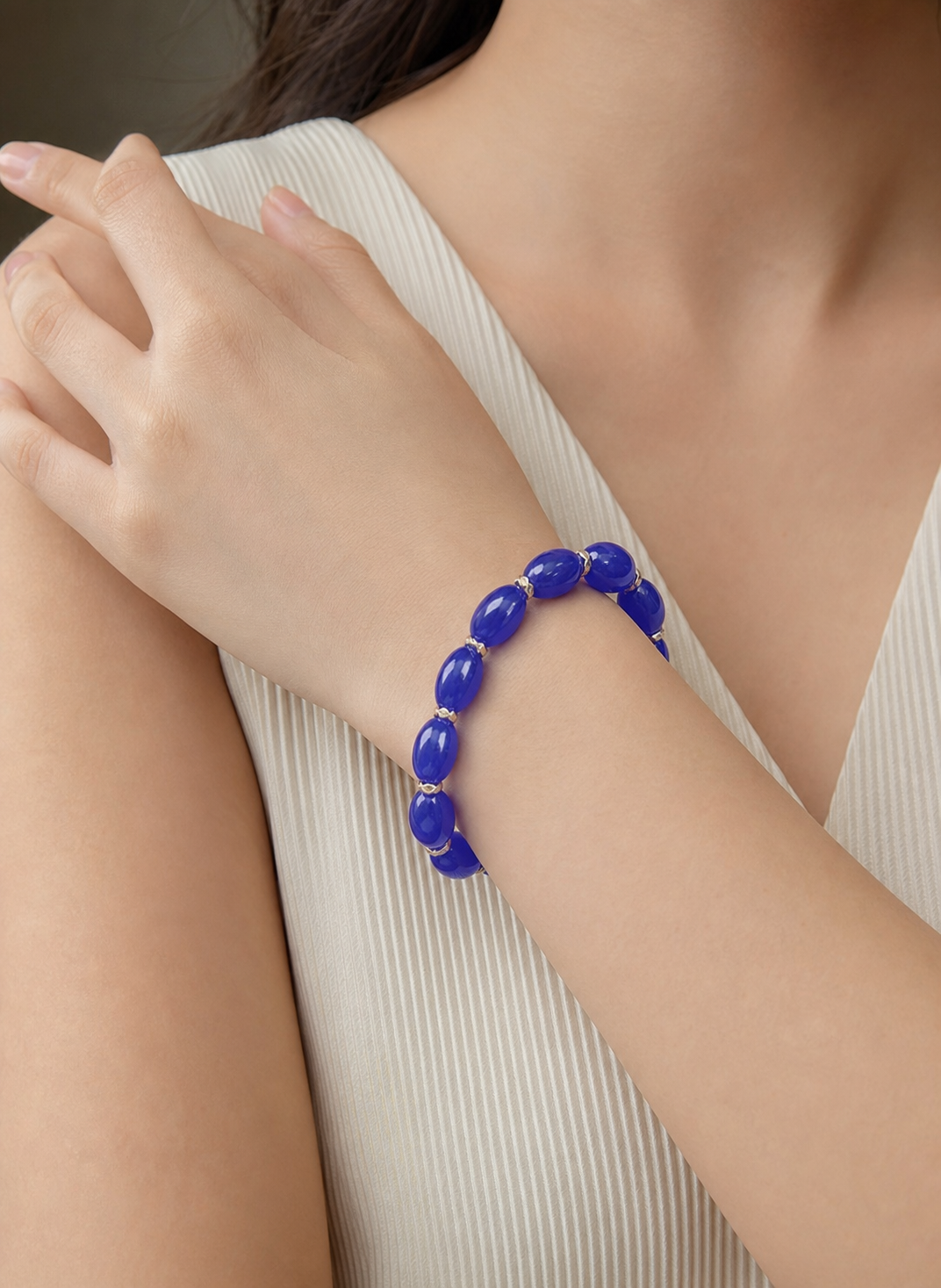 Blue Beaded Bracelet with Gold-Tone Accents | Studio7Fashion,Studio7Fashion