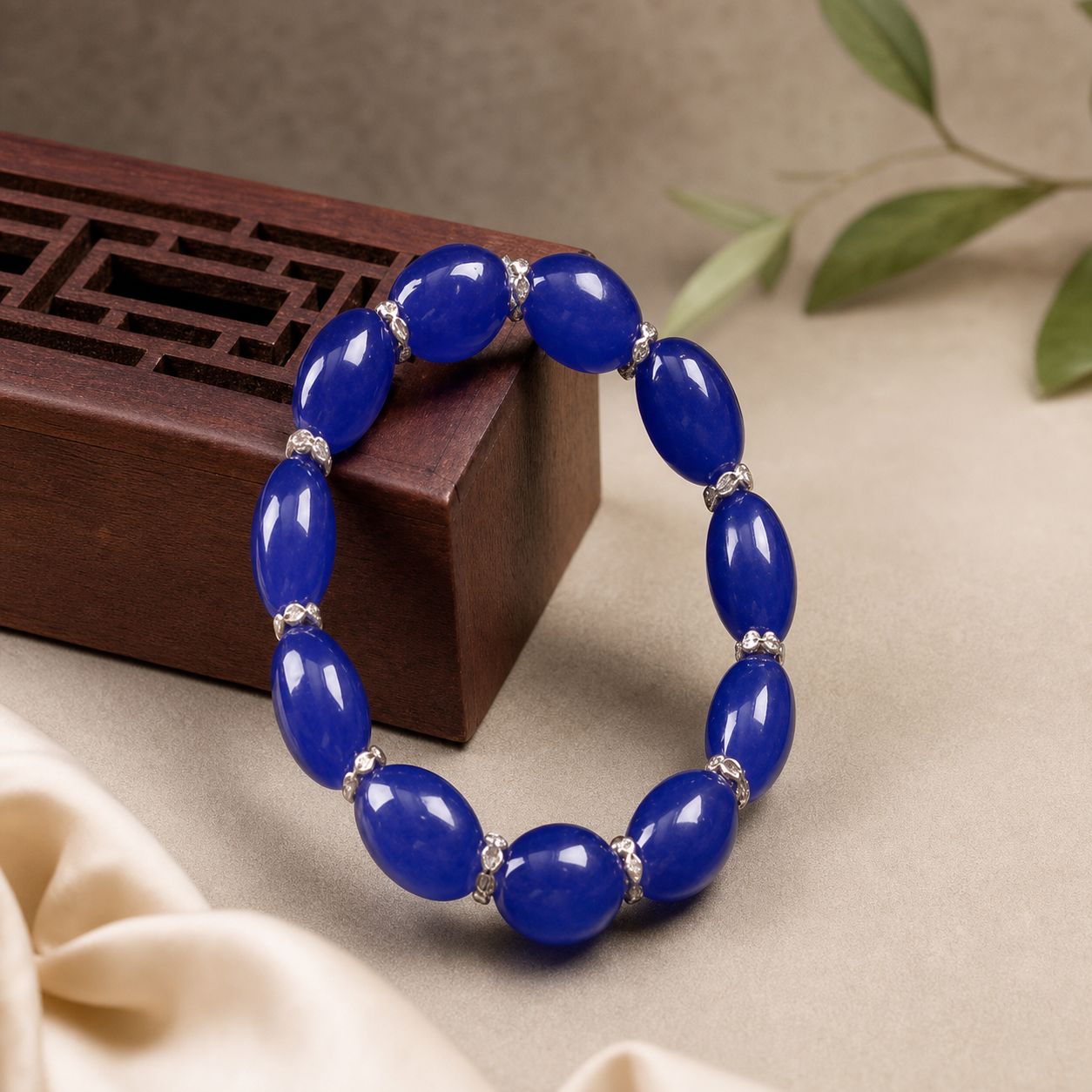 Blue Beaded Bracelet with Gold-Tone Accents,Studio7Fashion