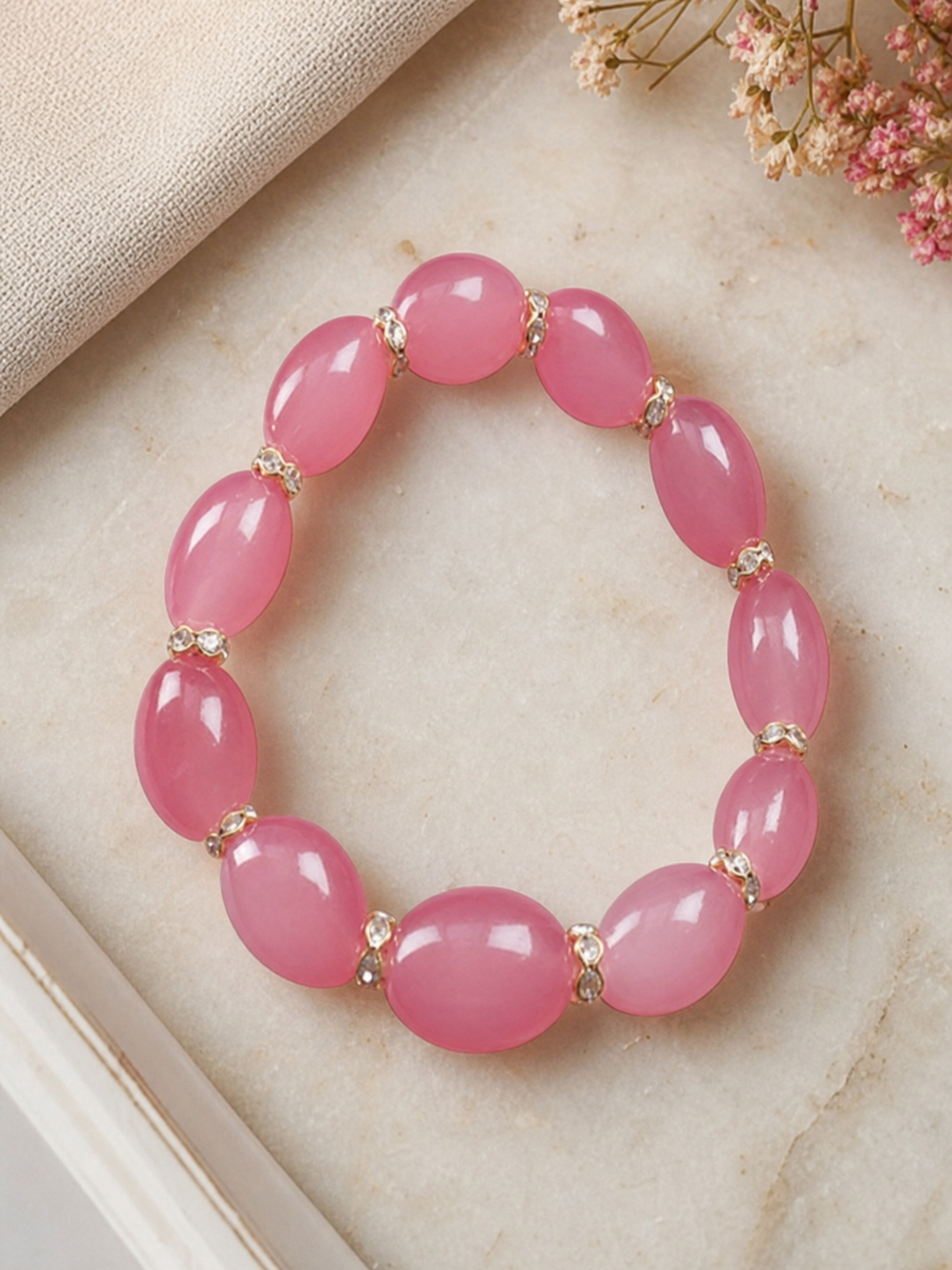 Pink Oval Beaded Bracelet,Studio7Fashion