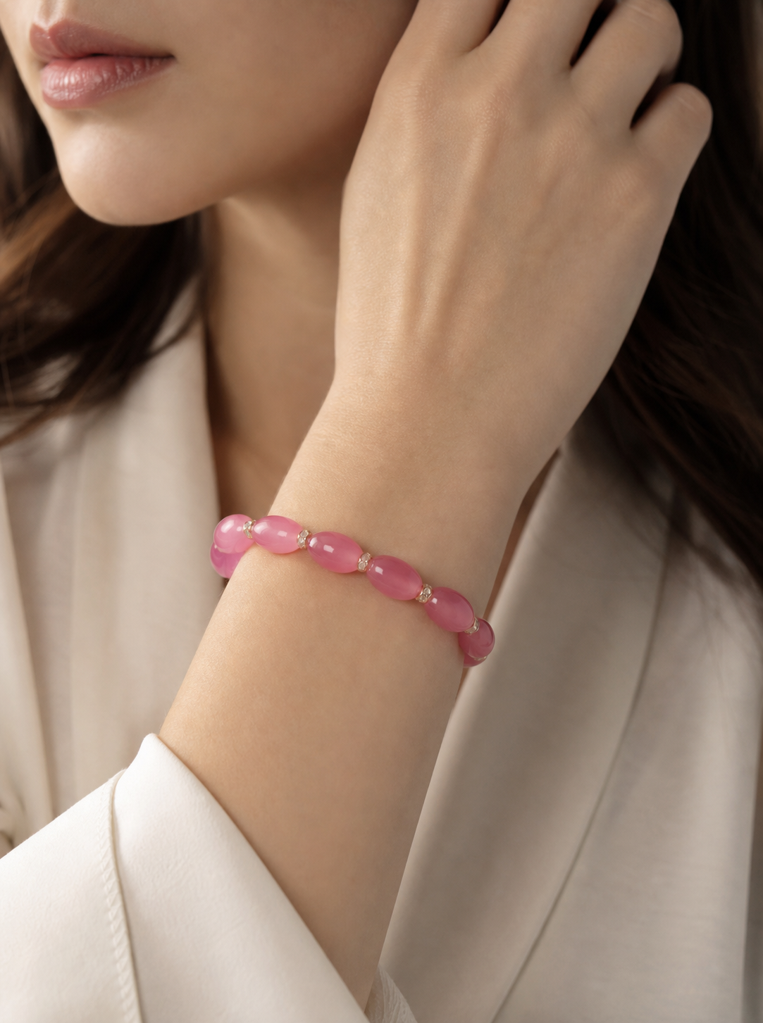Pink Oval Beaded Bracelet | Studio7Fashion,Studio7Fashion