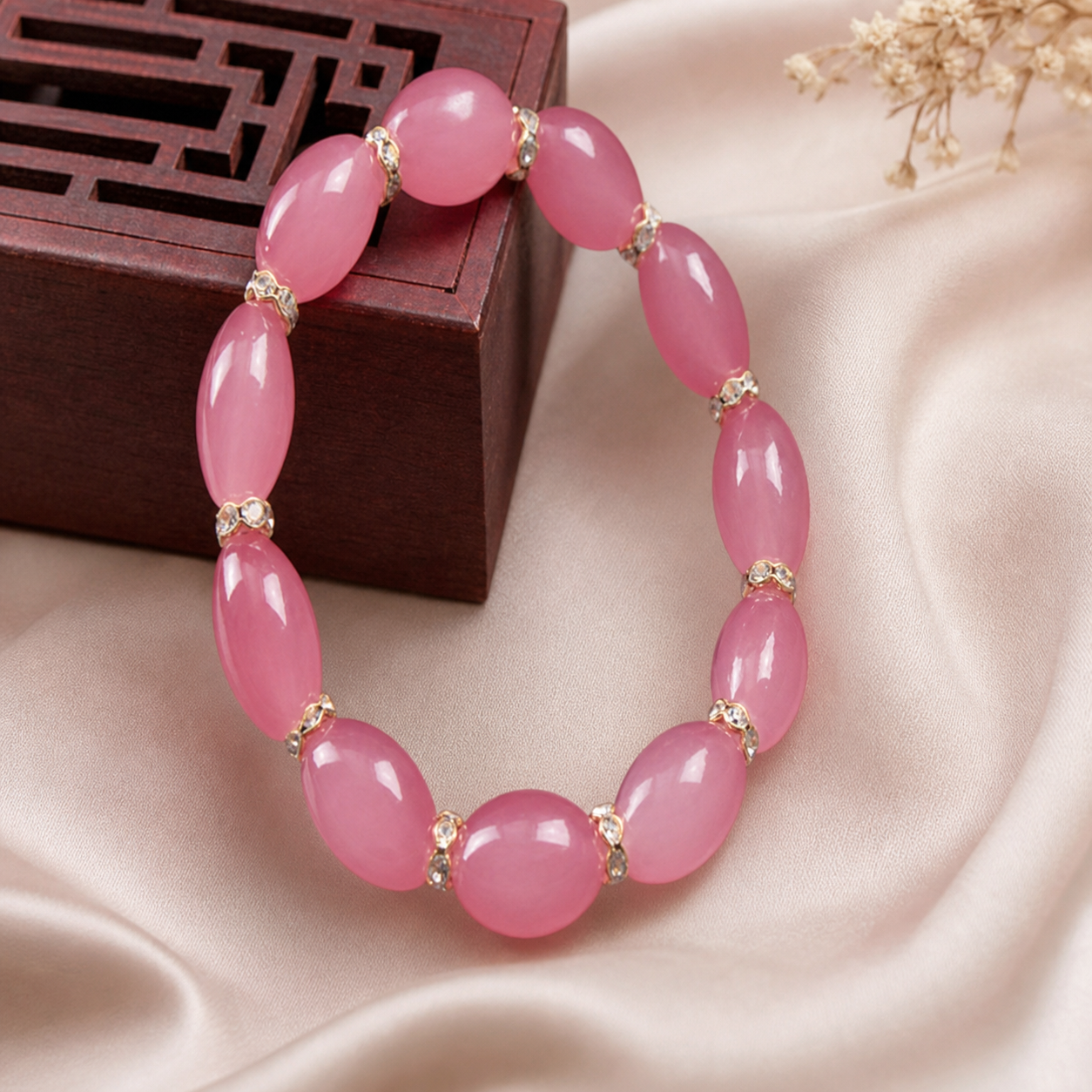 Pink Oval Beaded Bracelet,Studio7Fashion