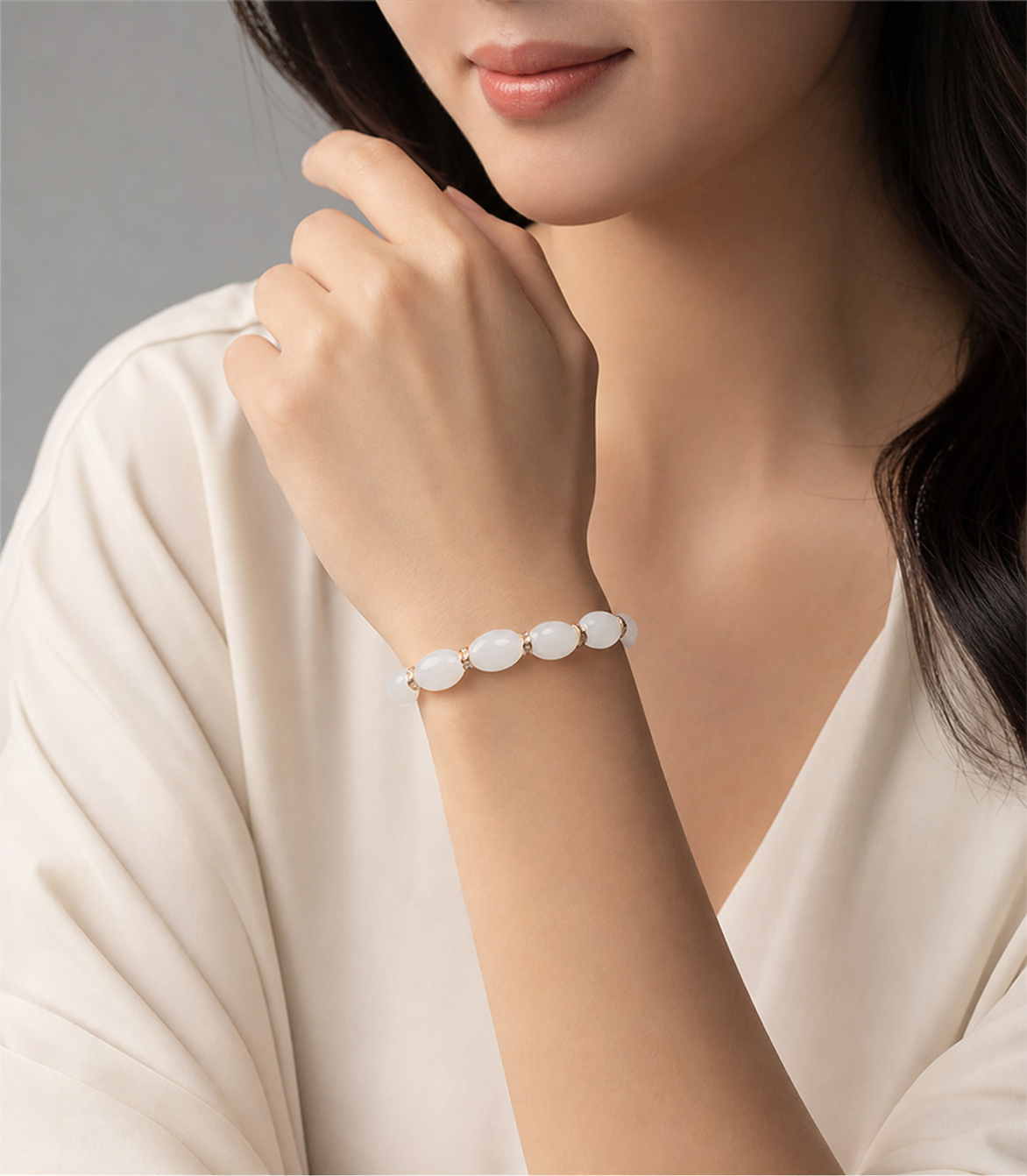 White Beaded Bracelet with Gold-Tone Accents | Studio7Fashion,Studio7Fashion
