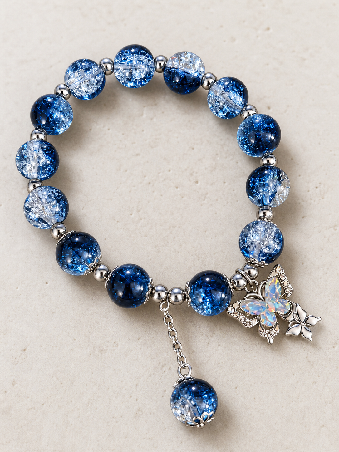 bracelet, beaded bracelet, butterfly bracelet, blue jewelry, clear bead jewelry, silver jewelry, nature inspired jewelry, women's jewelry, gift,Studio7Fashion