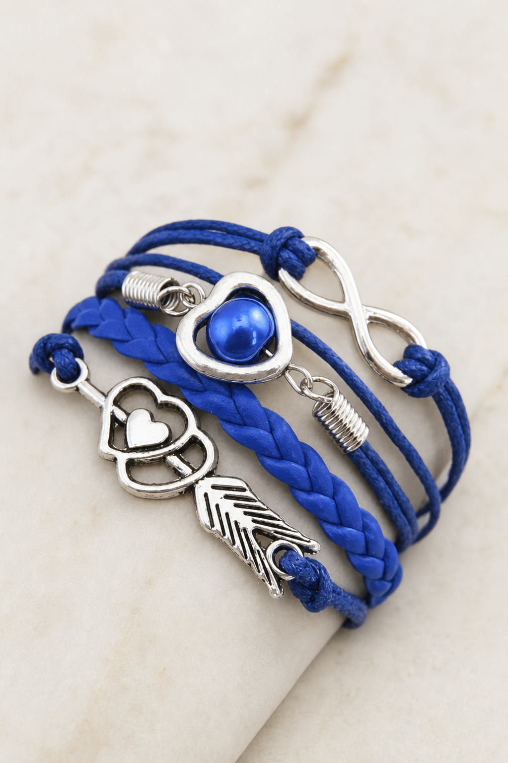bracelet, blue bracelet, charm bracelet, braided bracelet, heart bracelet, infinity charm, wing charm, silver-tone jewelry, faith-inspired jewelry, gift,Studio7Fashion