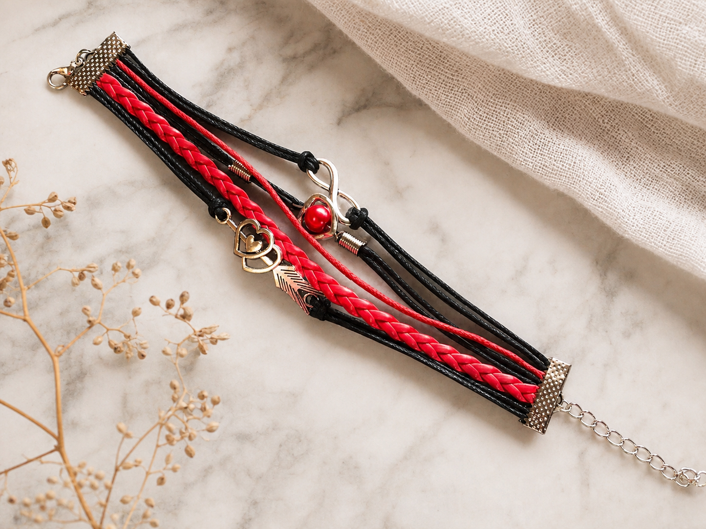 Red and Black Charm Bracelet,Studio7Fashion