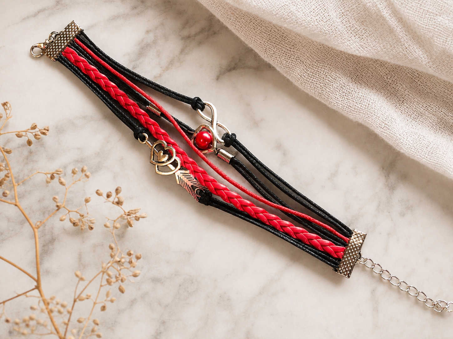 Red and Black Charm Bracelet,Studio7Fashion