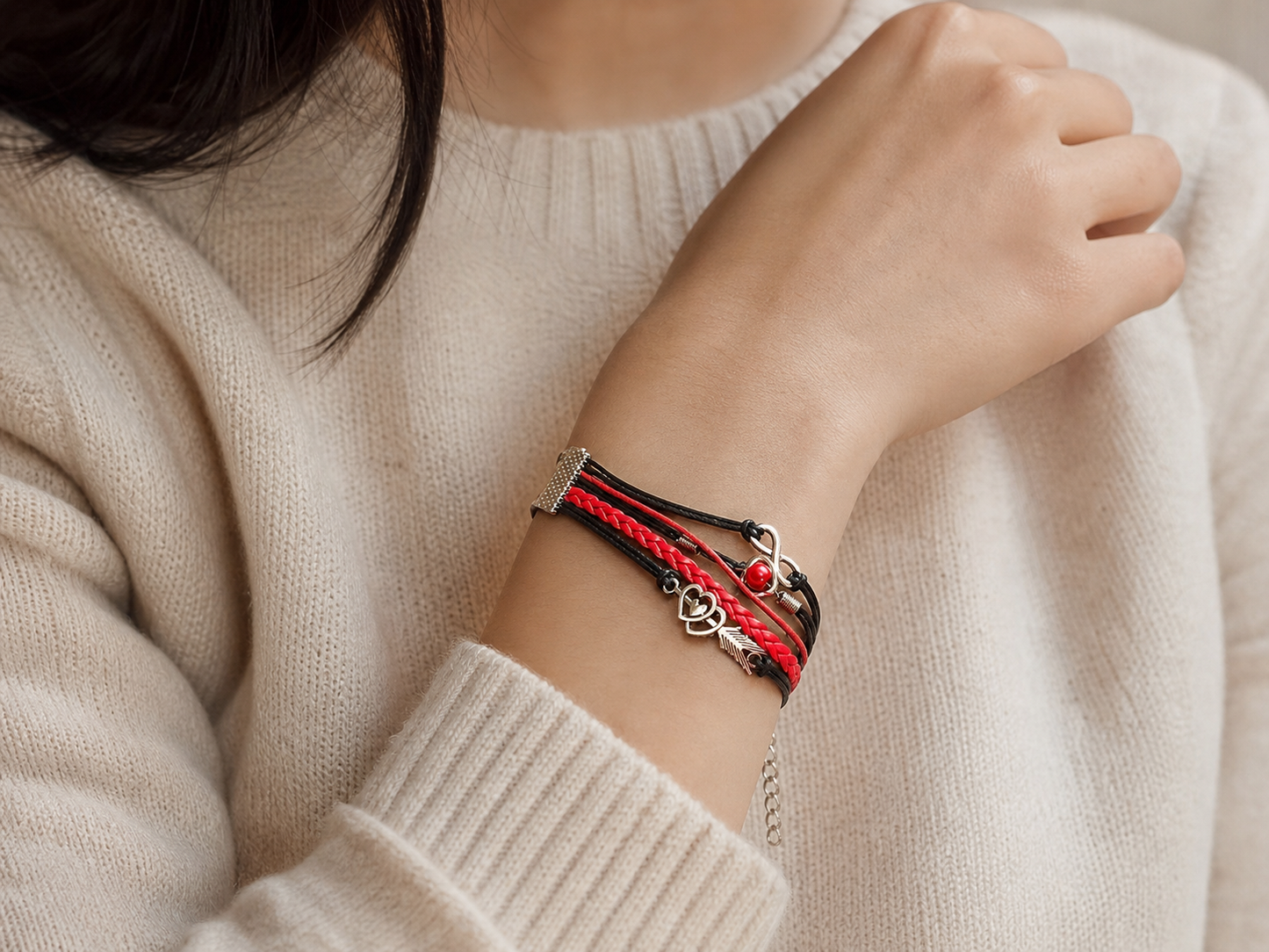 Red and Black Charm Bracelet | Studio7Fashion,Studio7Fashion