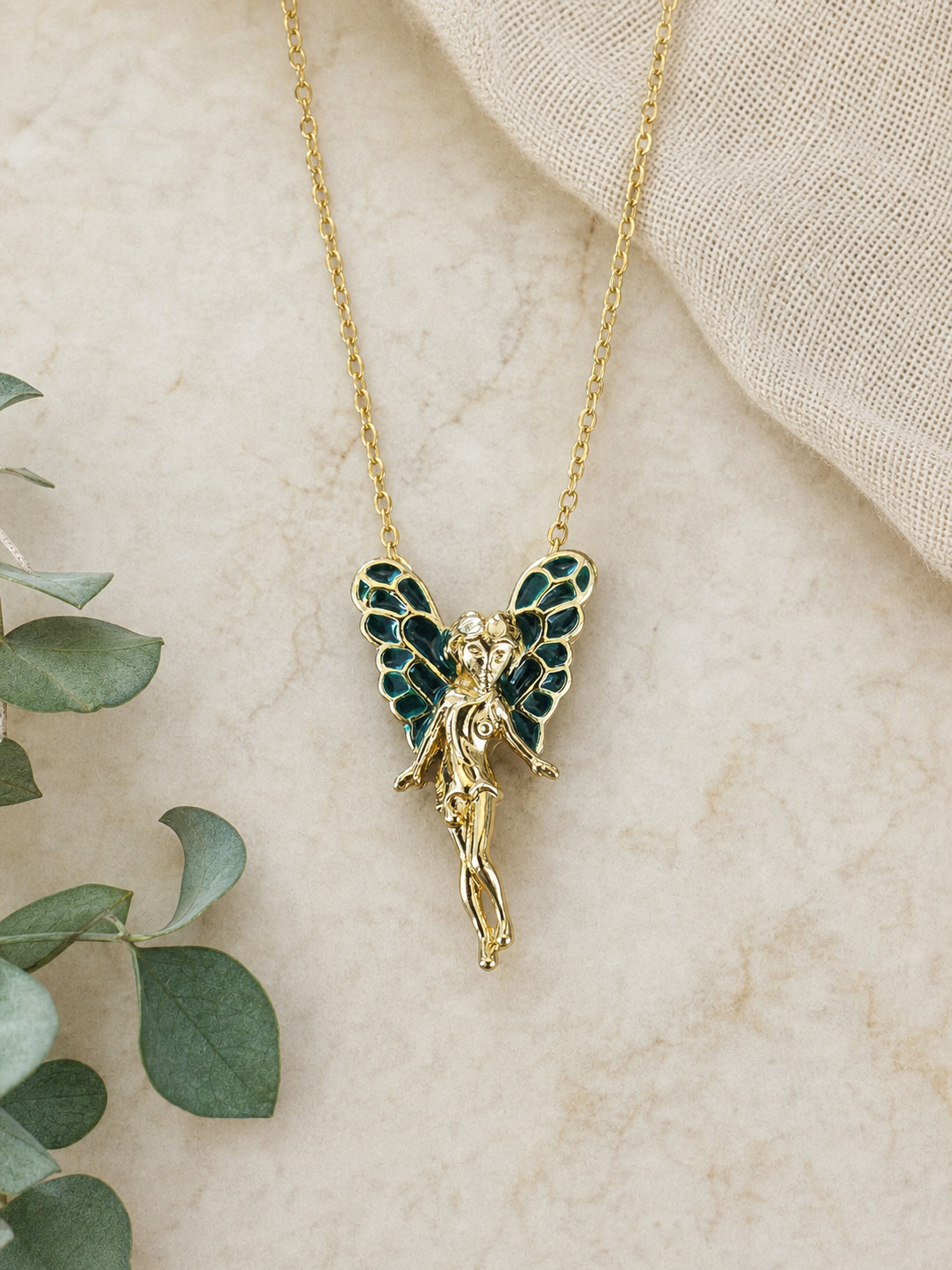Fairy Necklace with Blue-Green Wings,Studio7Fashion