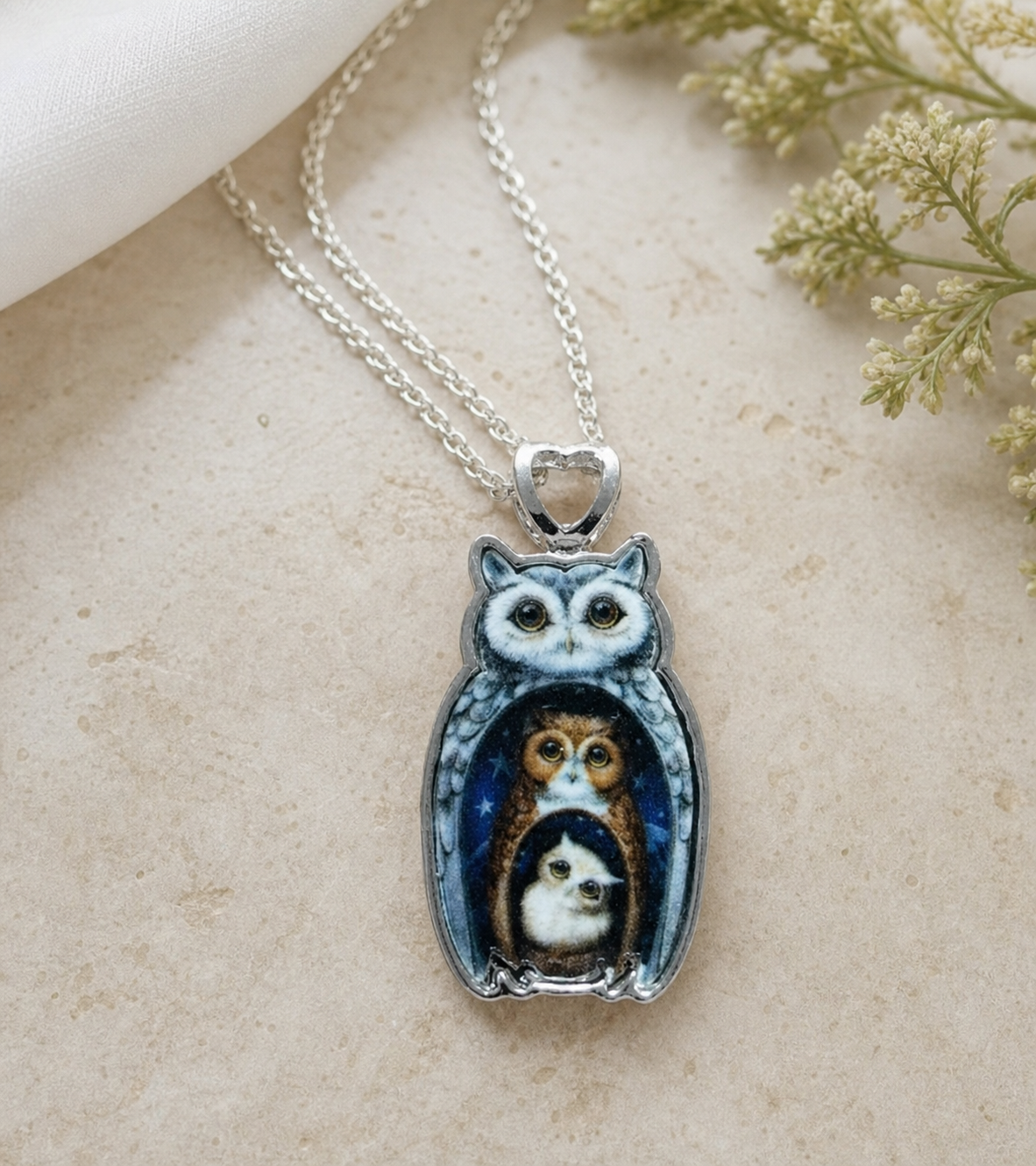 Owl Pendant Necklace with Detailed Owl Artwork,Studio7Fashion