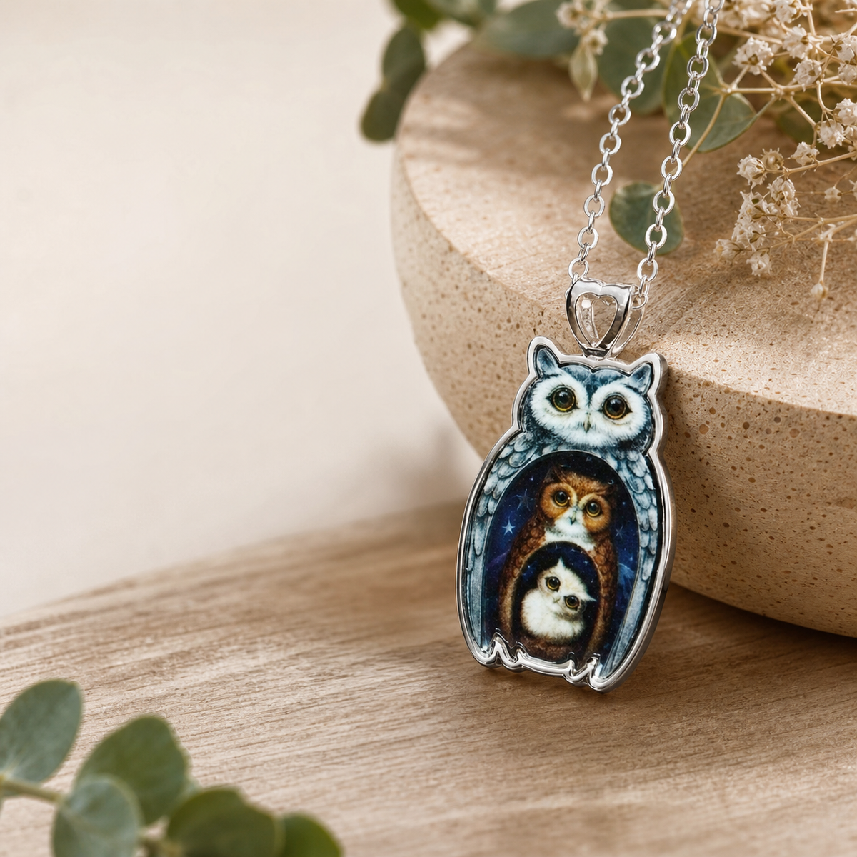 Owl Pendant Necklace with Detailed Owl Artwork,Studio7Fashion