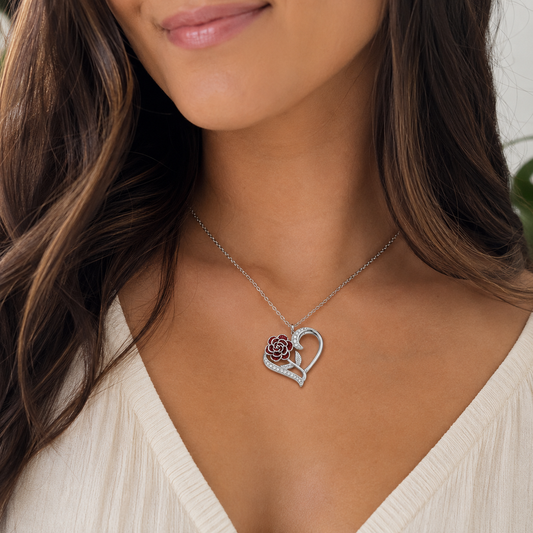 Crimson Rose Heart Necklace