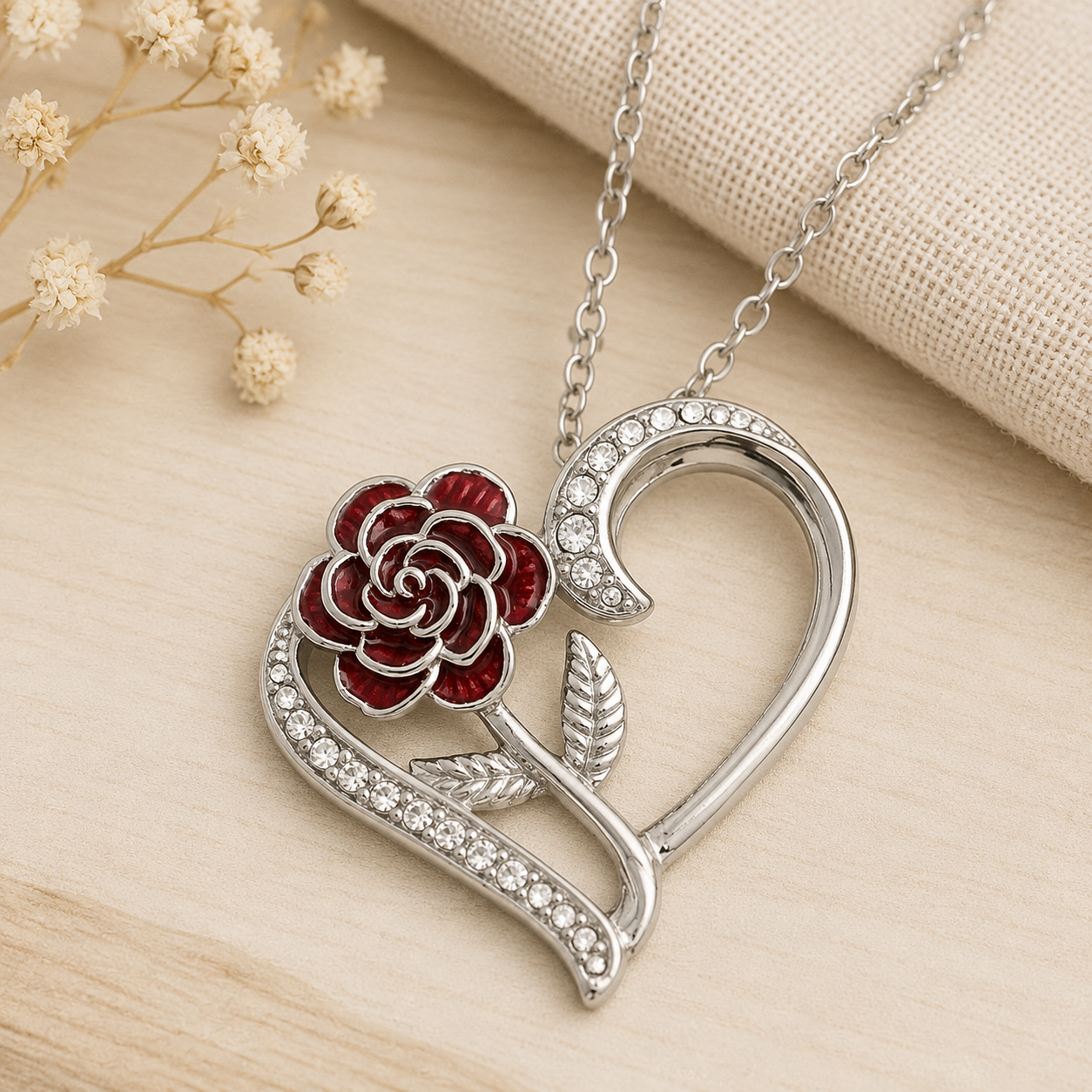 Crimson Rose Heart Necklace