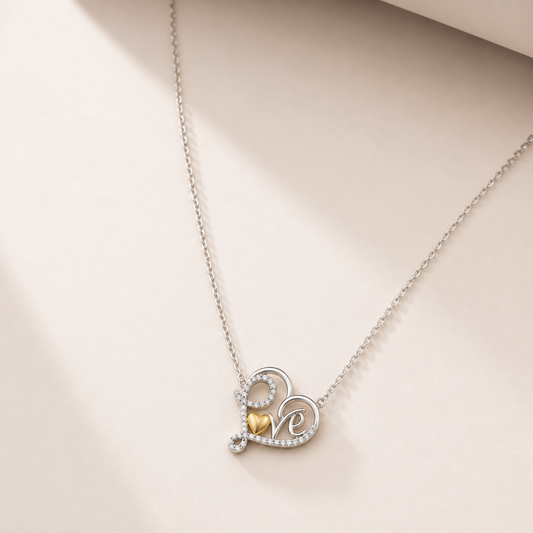 love necklace, necklace, script love, heart necklace, silver-tone jewelry, gold-tone heart, gift for her, everyday jewelry, romantic gift,Studio7Fashion