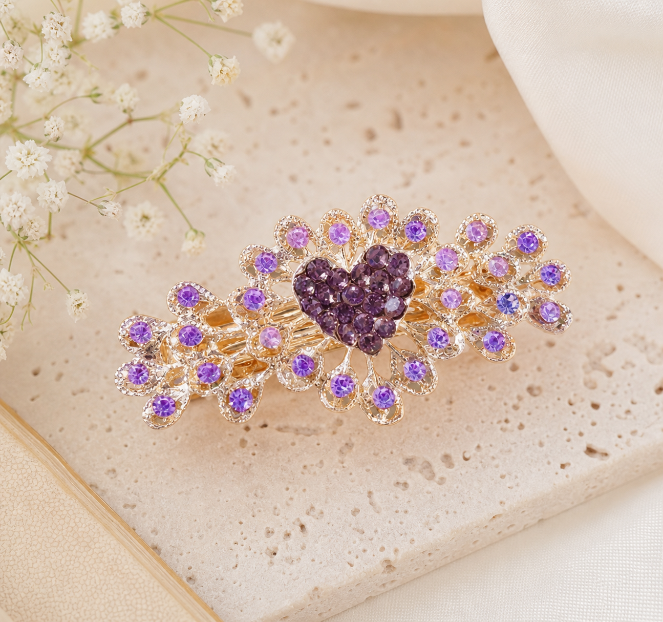 Purple Jeweled Floral Hair Clip,Studio7Fashion
