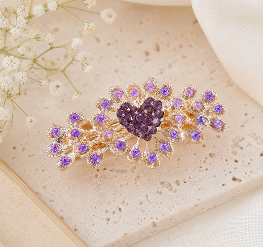 Purple Jeweled Floral Hair Clip,Studio7Fashion