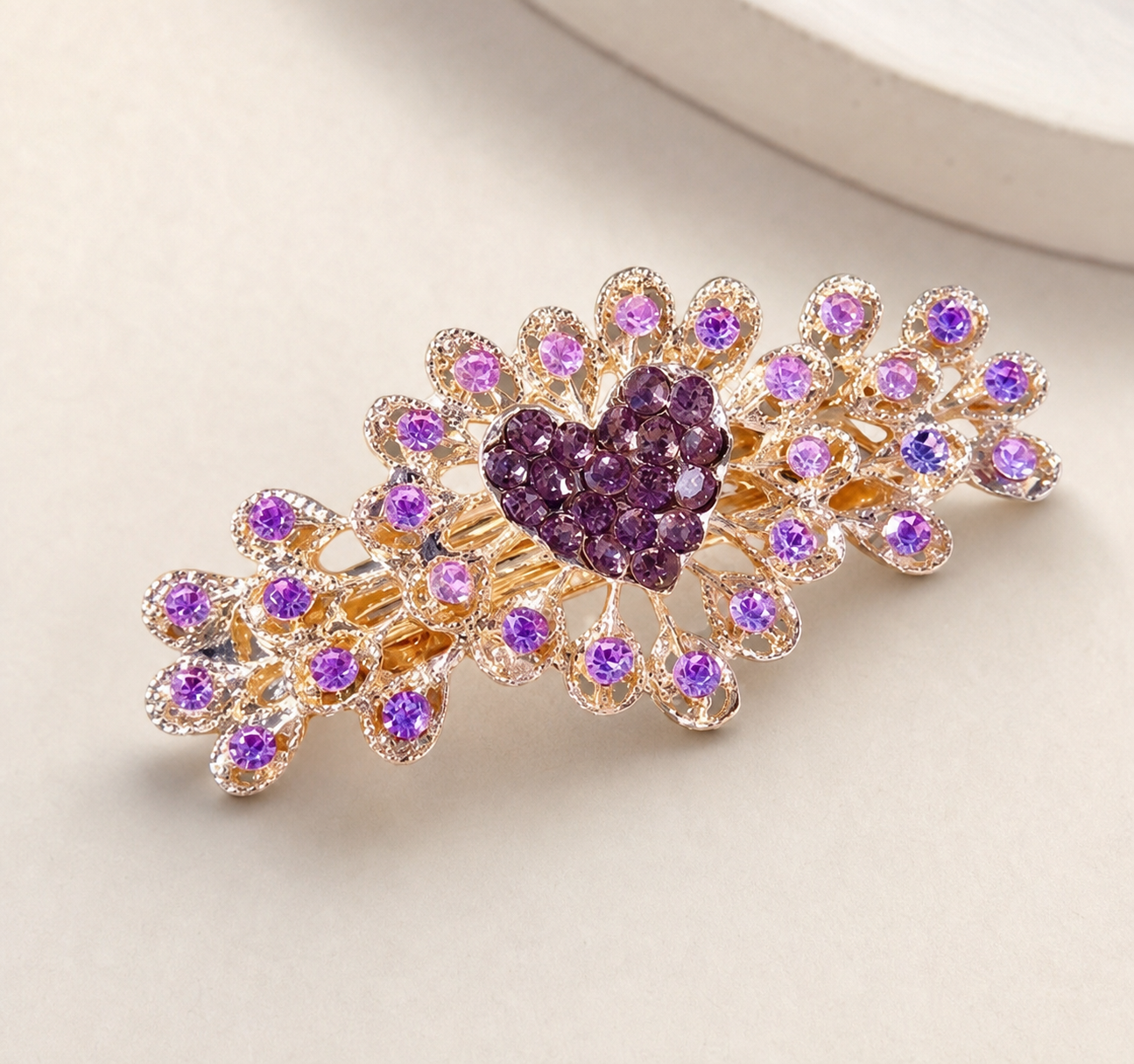 hair clip, purple hair accessory, jeweled hair clip, floral hair clip, gold-tone hair accessory, rhinestone hair clip, women's hair accessories, gift,Studio7Fashion