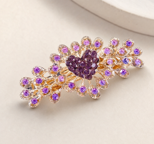 hair clip, purple hair accessory, jeweled hair clip, floral hair clip, gold-tone hair accessory, rhinestone hair clip, women's hair accessories, gift,Studio7Fashion