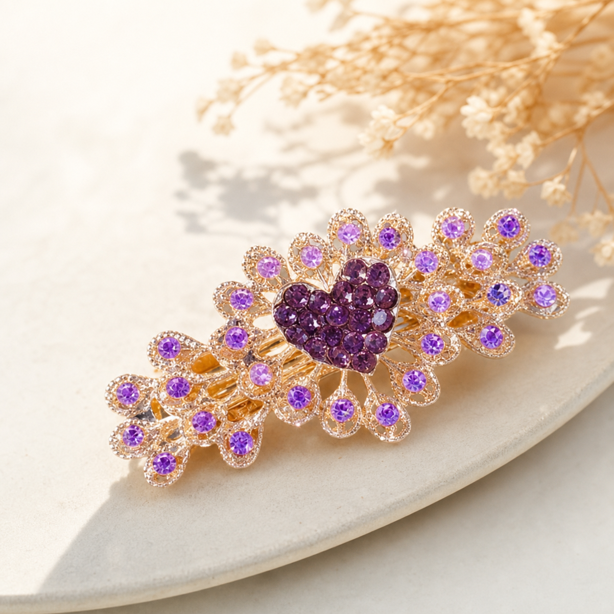 Purple Jeweled Floral Hair Clip,Studio7Fashion