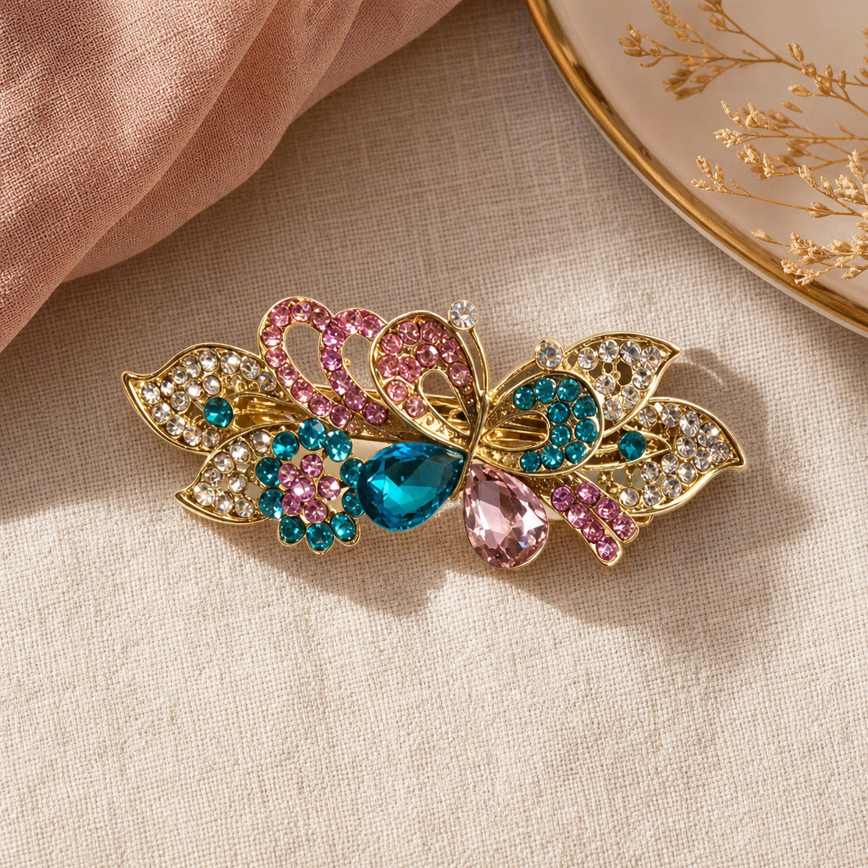 Jeweled Floral Wing Hair Clip,Studio7Fashion