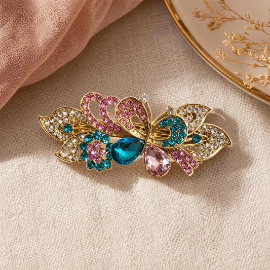 Jeweled Floral Wing Hair Clip,Studio7Fashion