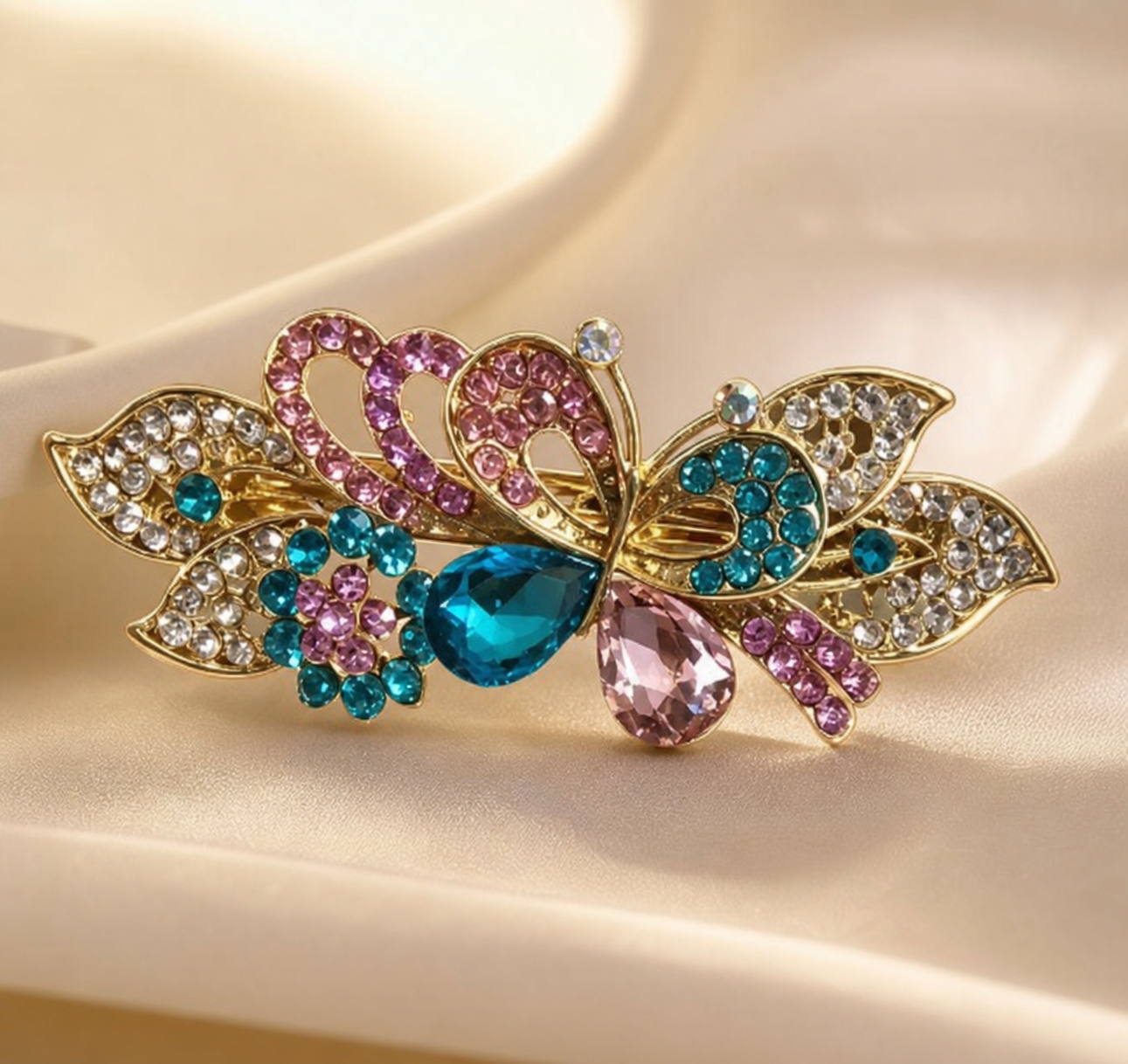hair clip, jeweled hair clip, floral hair accessory, wing hair clip, rhinestone hair clip, blue hair accessory, pink hair accessory, statement hair accessory, gift for her,Studio7Fashion