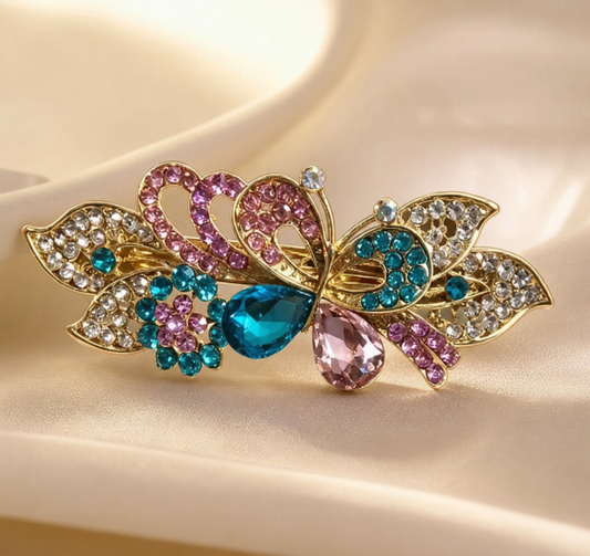 hair clip, jeweled hair clip, floral hair accessory, wing hair clip, rhinestone hair clip, blue hair accessory, pink hair accessory, statement hair accessory, gift for her,Studio7Fashion