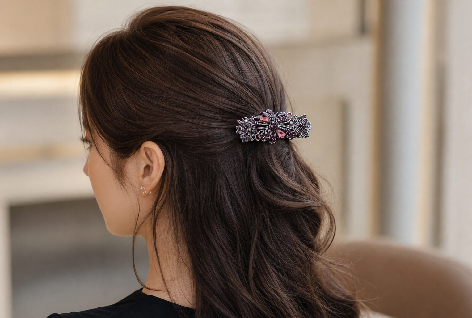 Purple and Silver-Tone Ornate Hair Clip,Studio7Fashion
