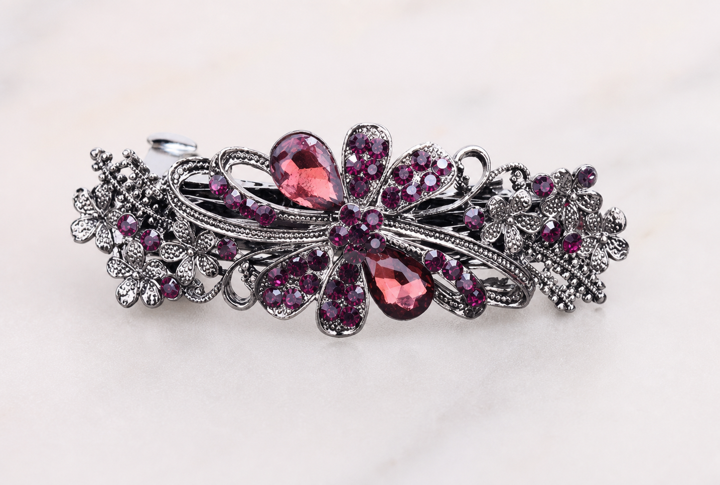 hair clip, hair accessory, ornate hair clip, floral hair accessory, purple hair accessory, silver-tone accessory, burgundy accessory, women's accessories, gift,Studio7Fashion