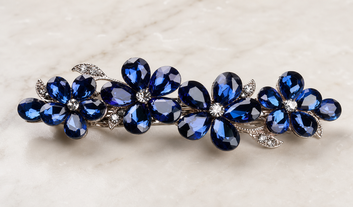 hair clip, hair accessory, blue hair clip, floral hair clip, silver hair accessory, women's accessories, everyday wear, gift, party,Studio7Fashion