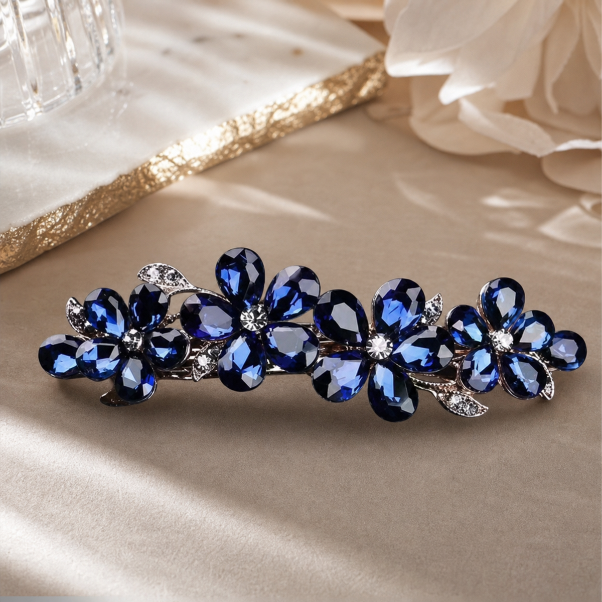 Blue Floral Hair Clip with Silver Details,Studio7Fashion
