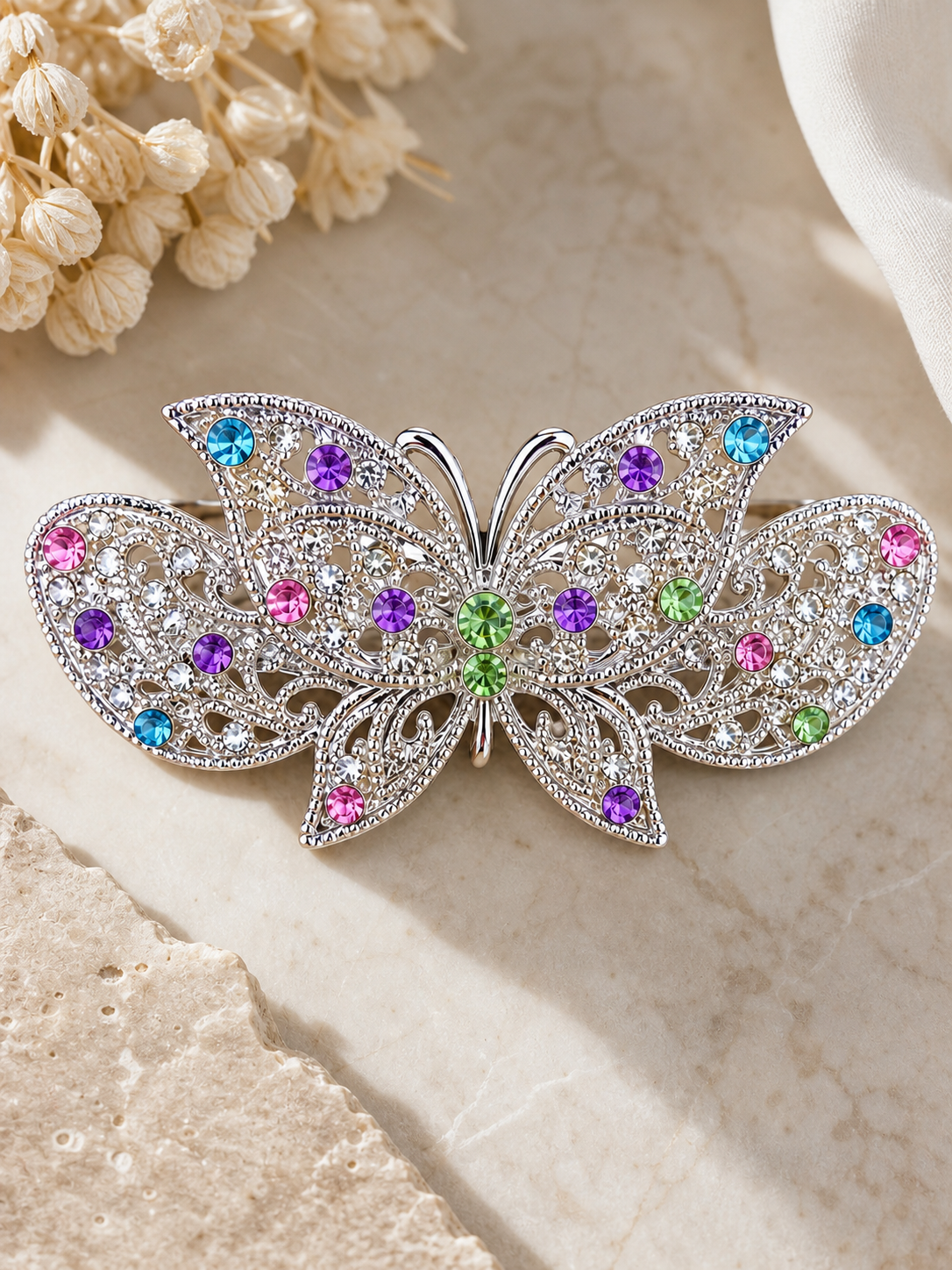 Multicolor Rhinestone Butterfly Hair Clip,Studio7Fashion
