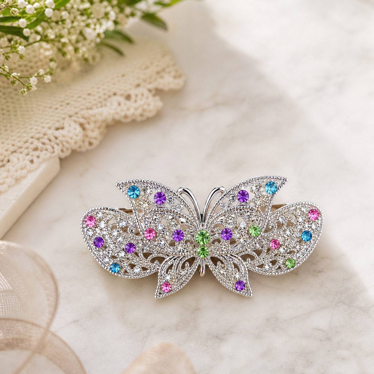 Multicolor Rhinestone Butterfly Hair Clip,Studio7Fashion