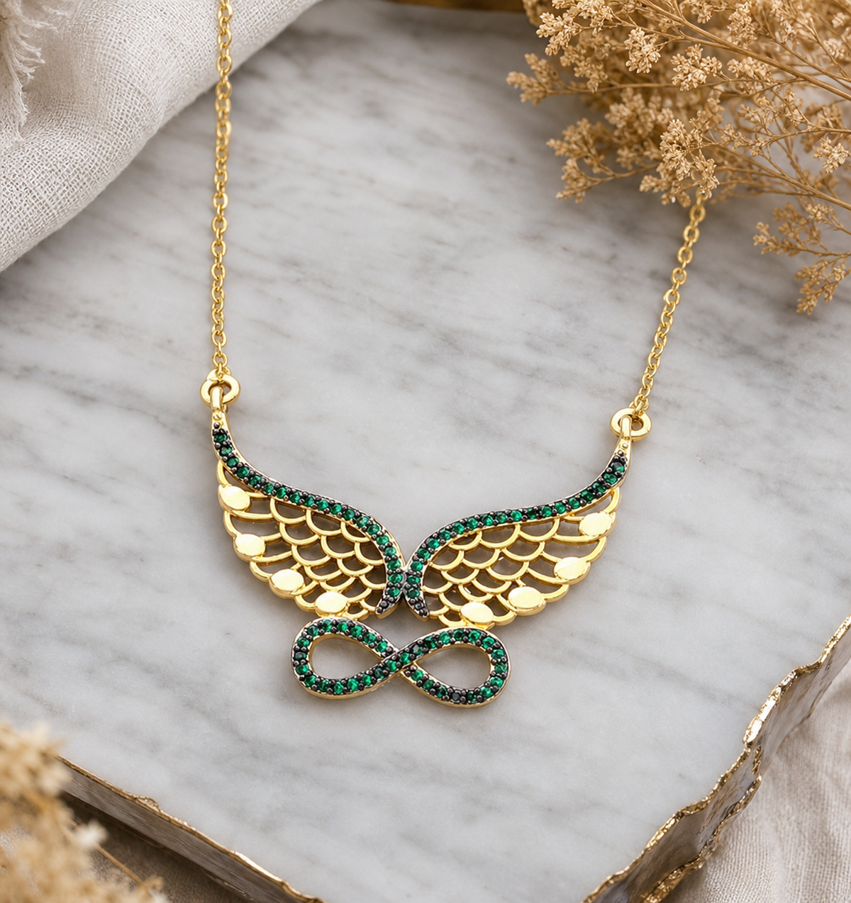 Green Winged Infinity Necklace,Studio7Fashion