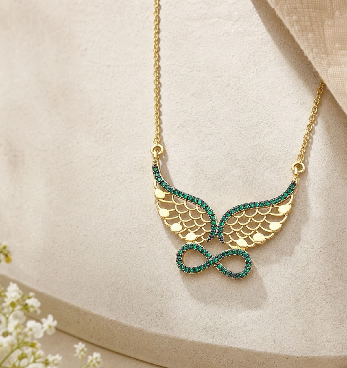 Green Winged Infinity Necklace,Studio7Fashion