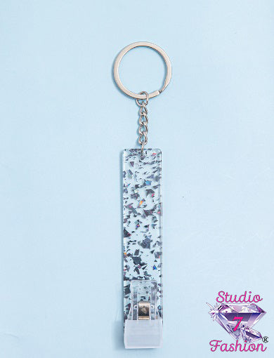 Clear Glitter Glam Card Grabber Keychain
