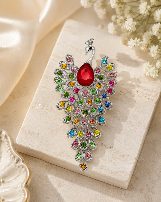Rainbow Peacock Brooch