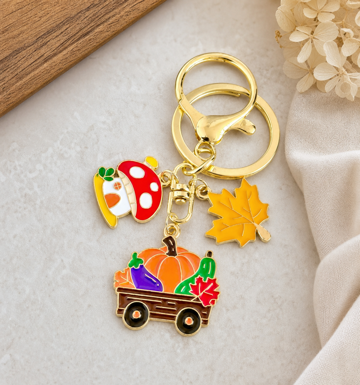 Autumn Harvest Charms Gold Keychain,Studio7Fashion