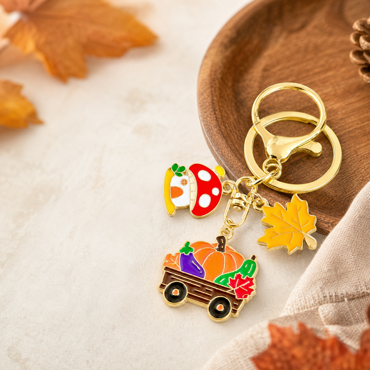 Autumn Harvest Charms Gold Keychain,Studio7Fashion
