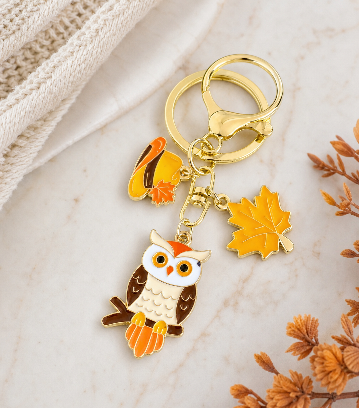 Owl and Autumn Charms Keychain,Studio7Fashion