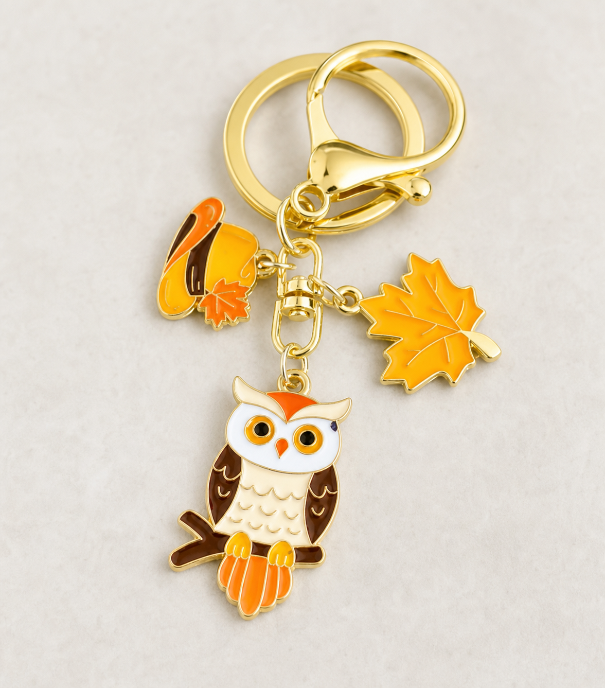 keychain, owl keychain, autumn keychain, fall accessory, leaf charms, woodland style, orange accessory, gift,Studio7Fashion