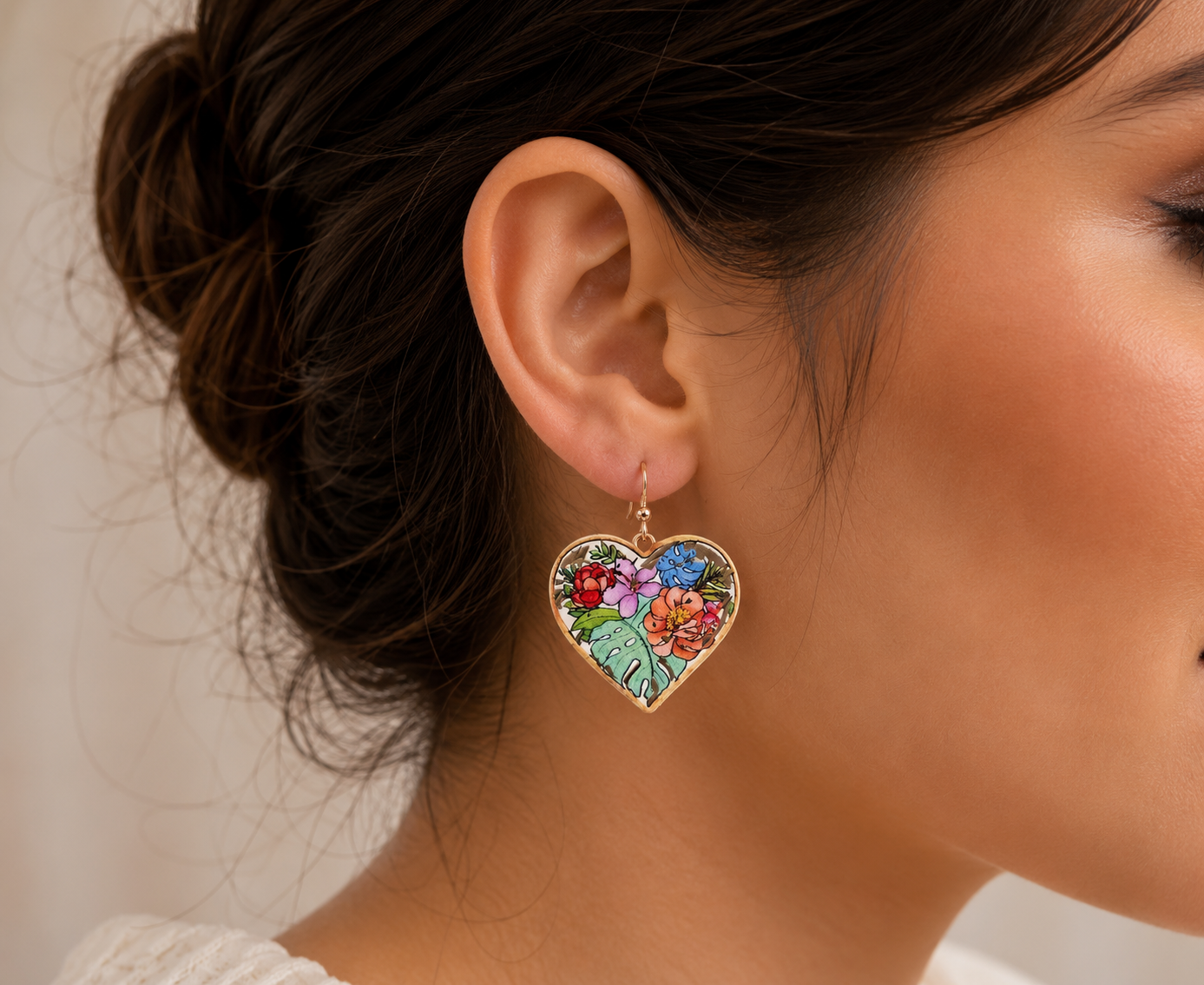 Tropical Blossom Heart Dangle Earrings