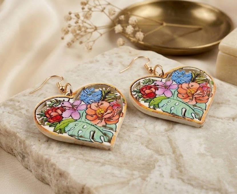 Tropical Blossom Heart Dangle Earrings