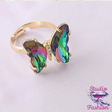 Rainbow Butterfly Adjustable Ring