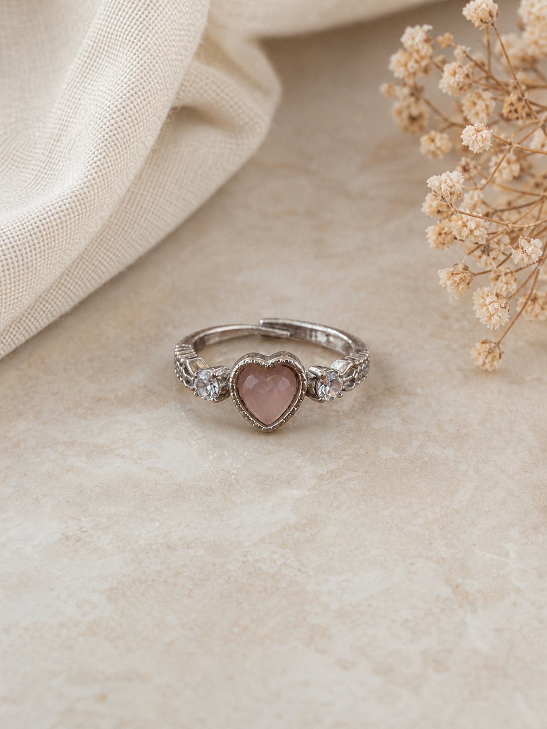 Silver Heart Ring with Pink Center,Studio7Fashion