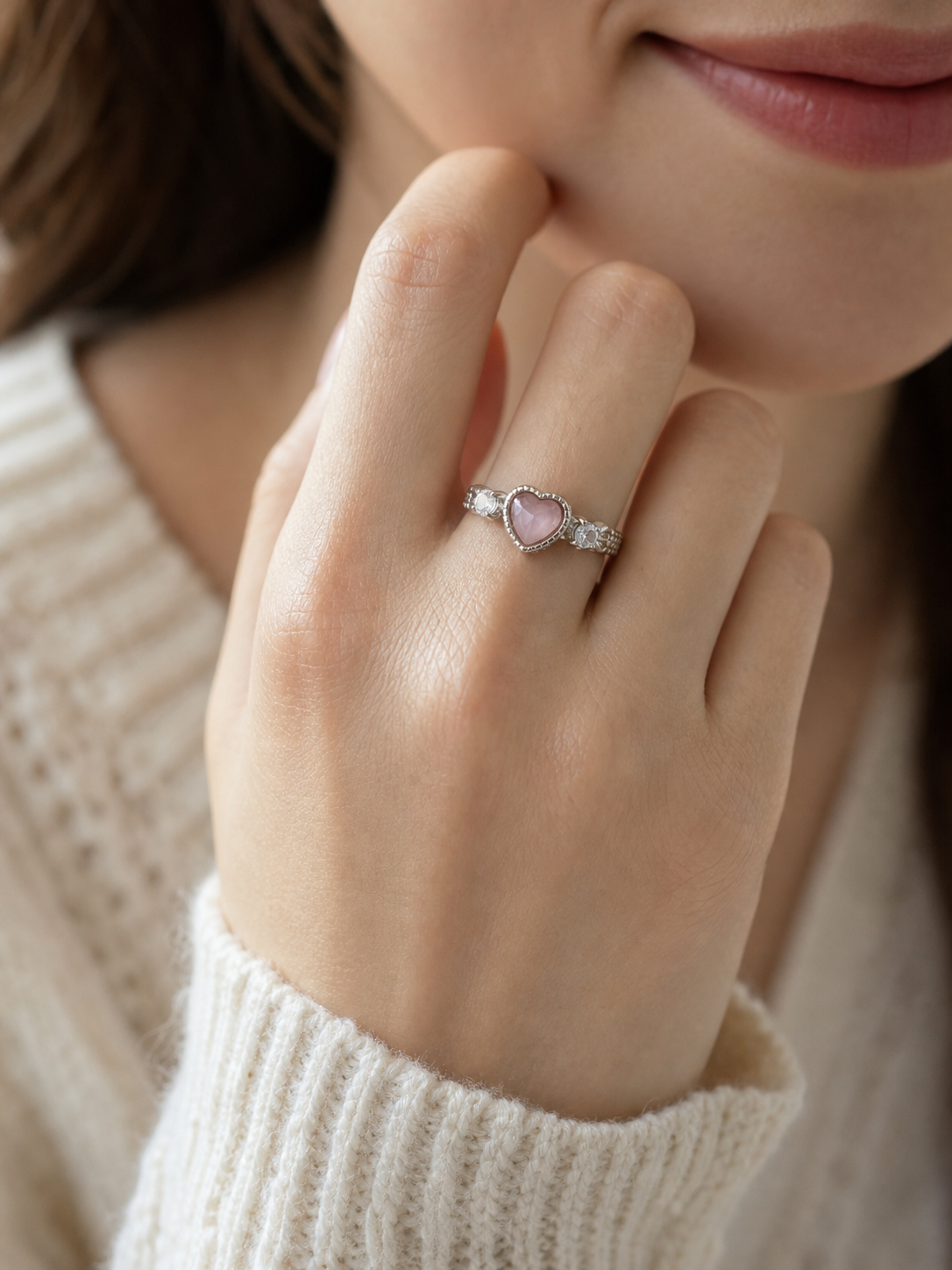 Silver Heart Ring with Pink Center | Studio7Fashion,Studio7Fashion