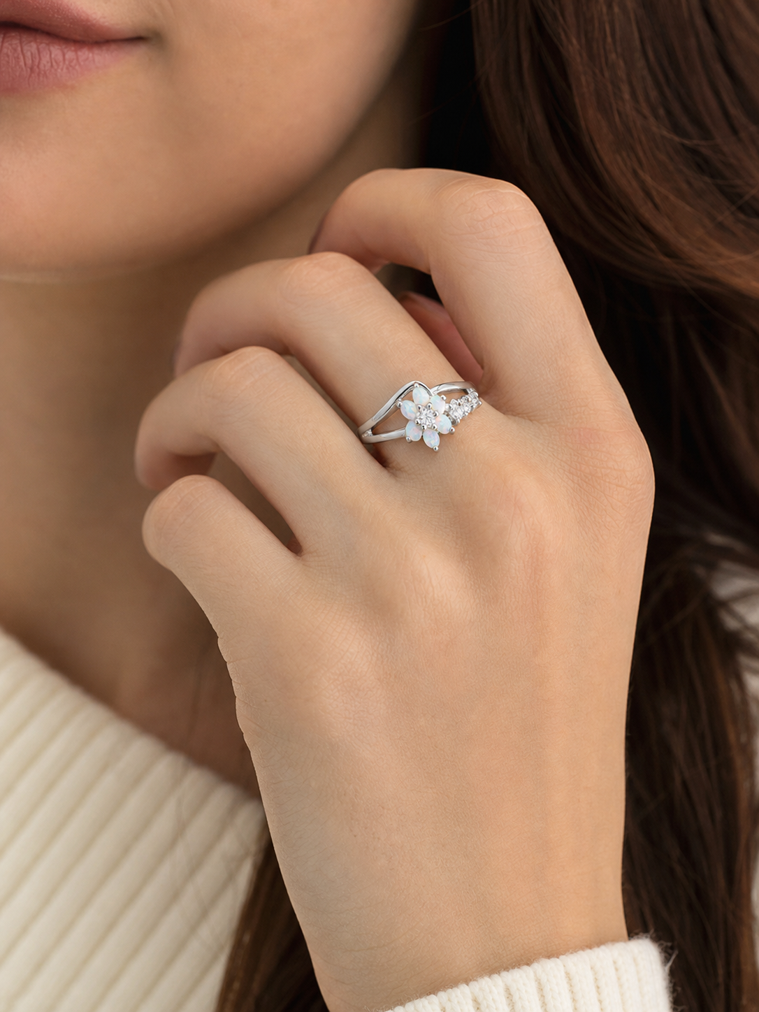 Silver Iridescent Floral Cluster Ring,Studio7Fashion