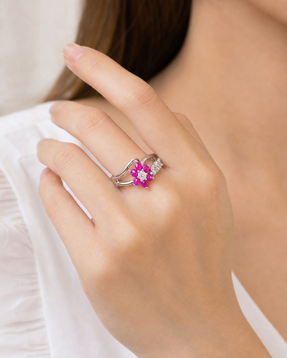 Silver Pink Floral Ring | Studio7Fashion,Studio7Fashion
