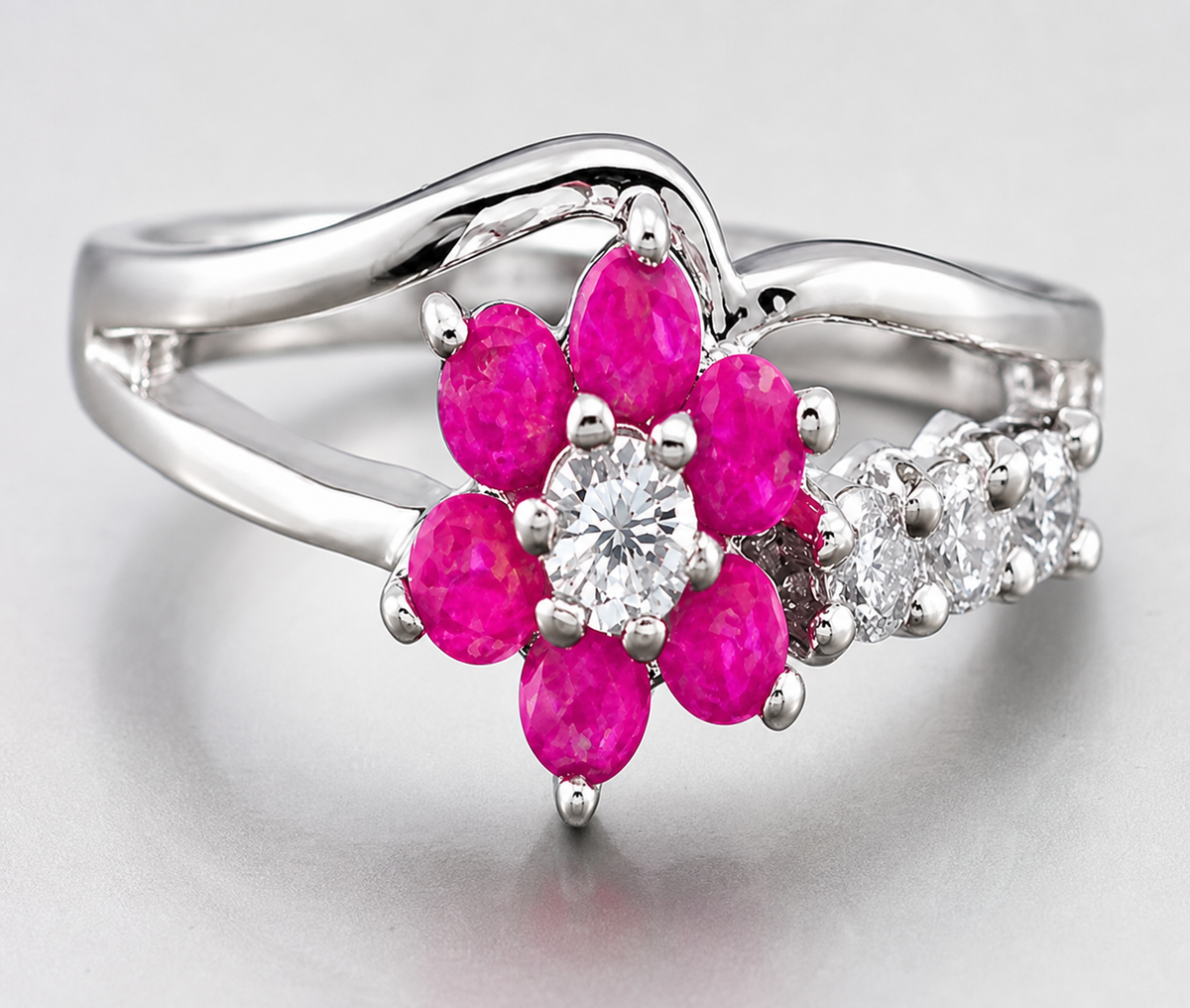 ring, floral ring, pink ring, silver ring, colorful jewelry, fashion ring, women's jewelry, gift,Studio7Fashion