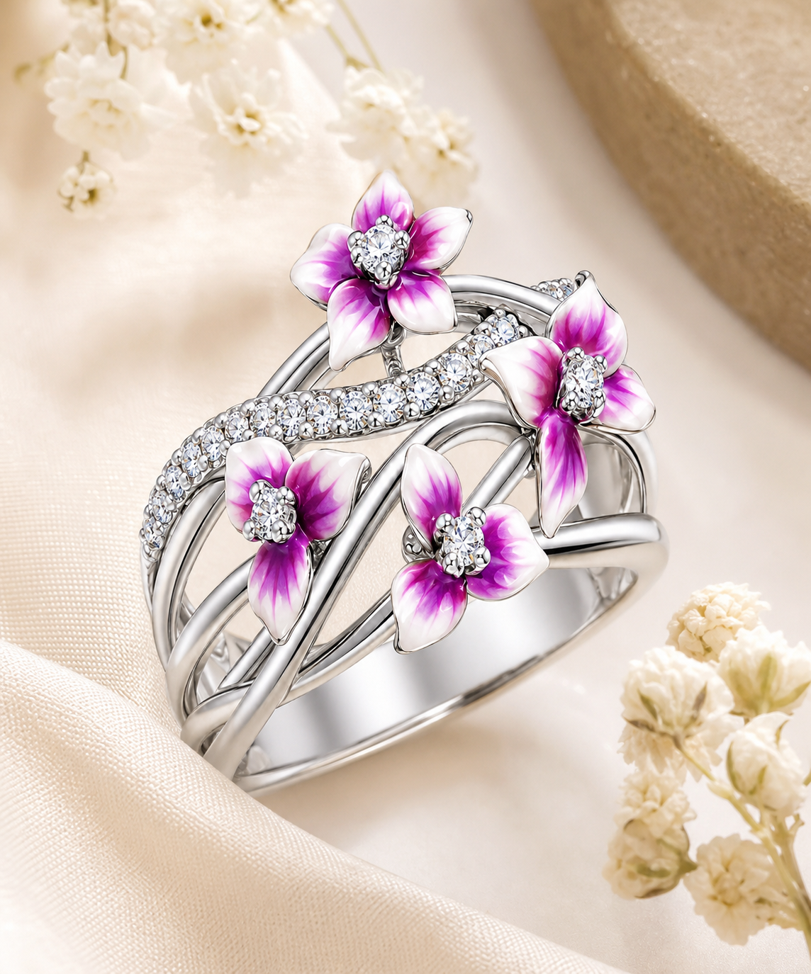 Silver Purple Floral Ring,Studio7Fashion